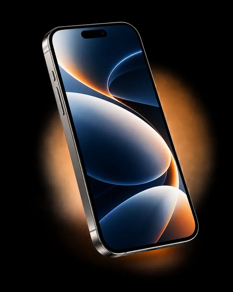 iPhone đặt nghiêng, viền sáng màu cam