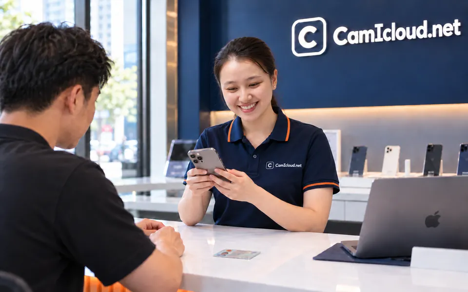 Khách hàng làm việc cùng nhân viên tại quầy giao dịch CamIcloud.net